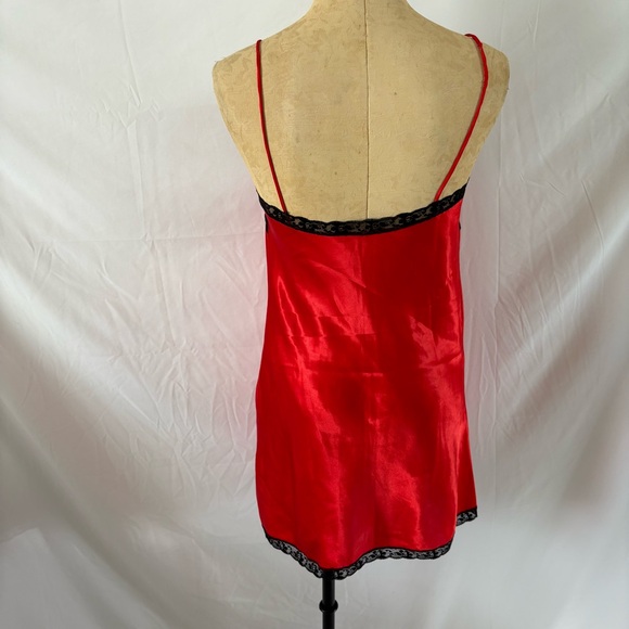 Vintage red black satin lace slip dress nightie lingerie medium large - Picture 4 of 8